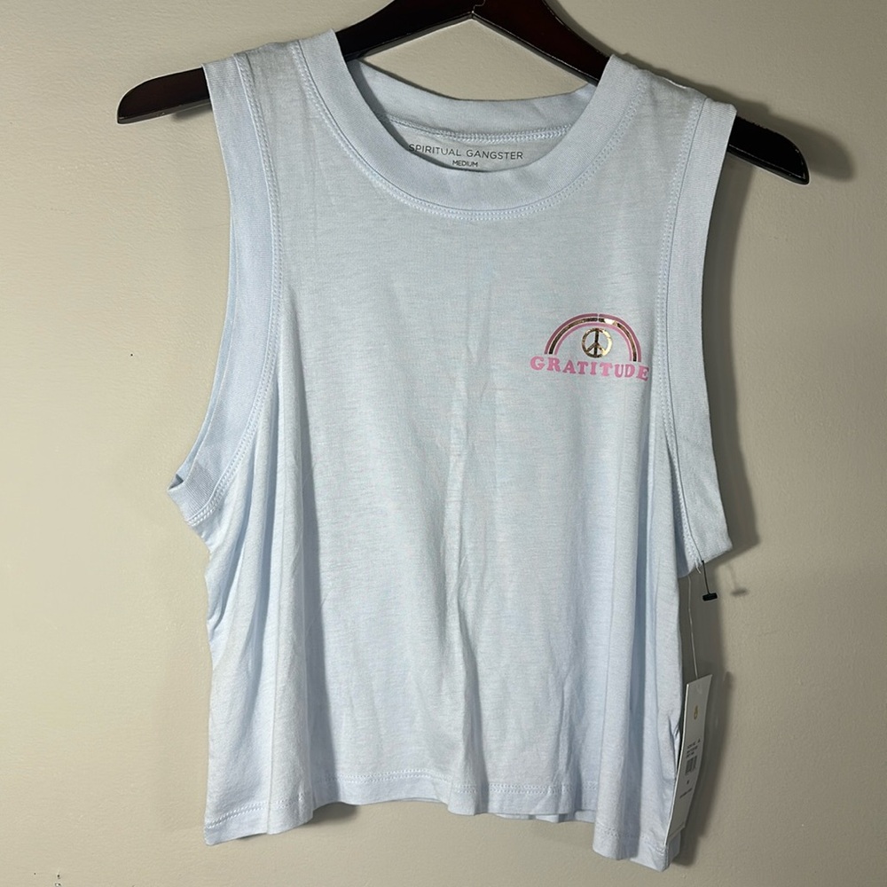 🌼SPIRITUAL GANGSTER LIGHT BLUE‎ CROP TOP SZ MEDIUM